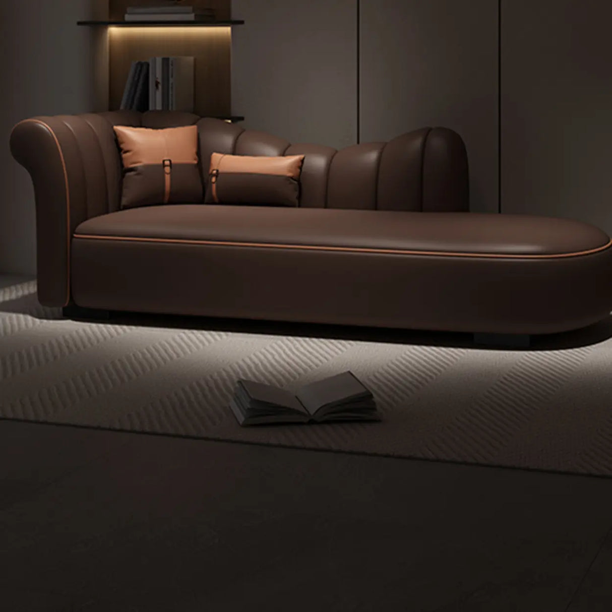 Parlor Functional Beige Leather Large Left-Arm Chaise Image - 6