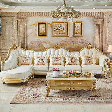 Parlor Luxurious White Genuine Leather L-Shaped Sofa Image - 1