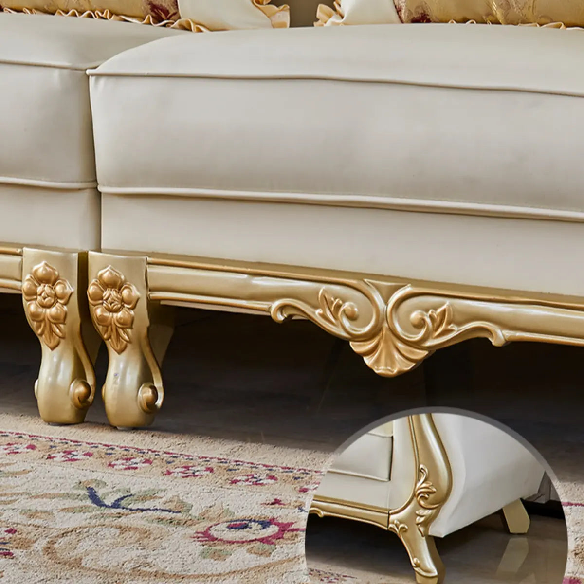 Parlor Luxurious White Genuine Leather L-Shaped Sofa Image - 11