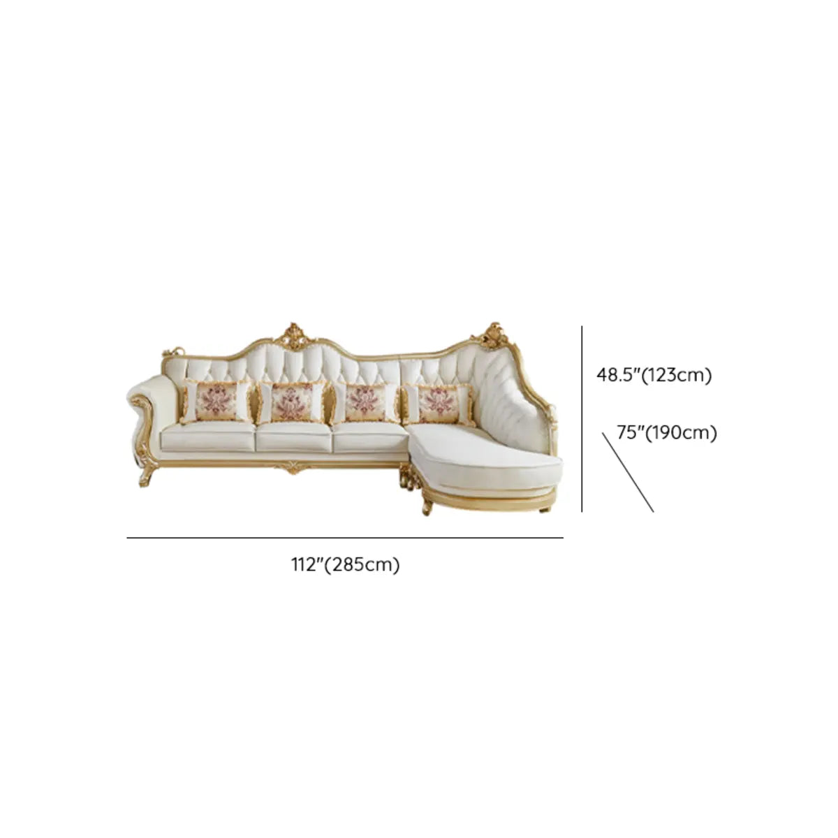 Parlor Luxurious White Genuine Leather L-Shaped Sofa 