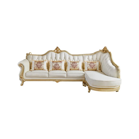 Parlor Luxurious White Genuine Leather L-Shaped Sofa Image - 2