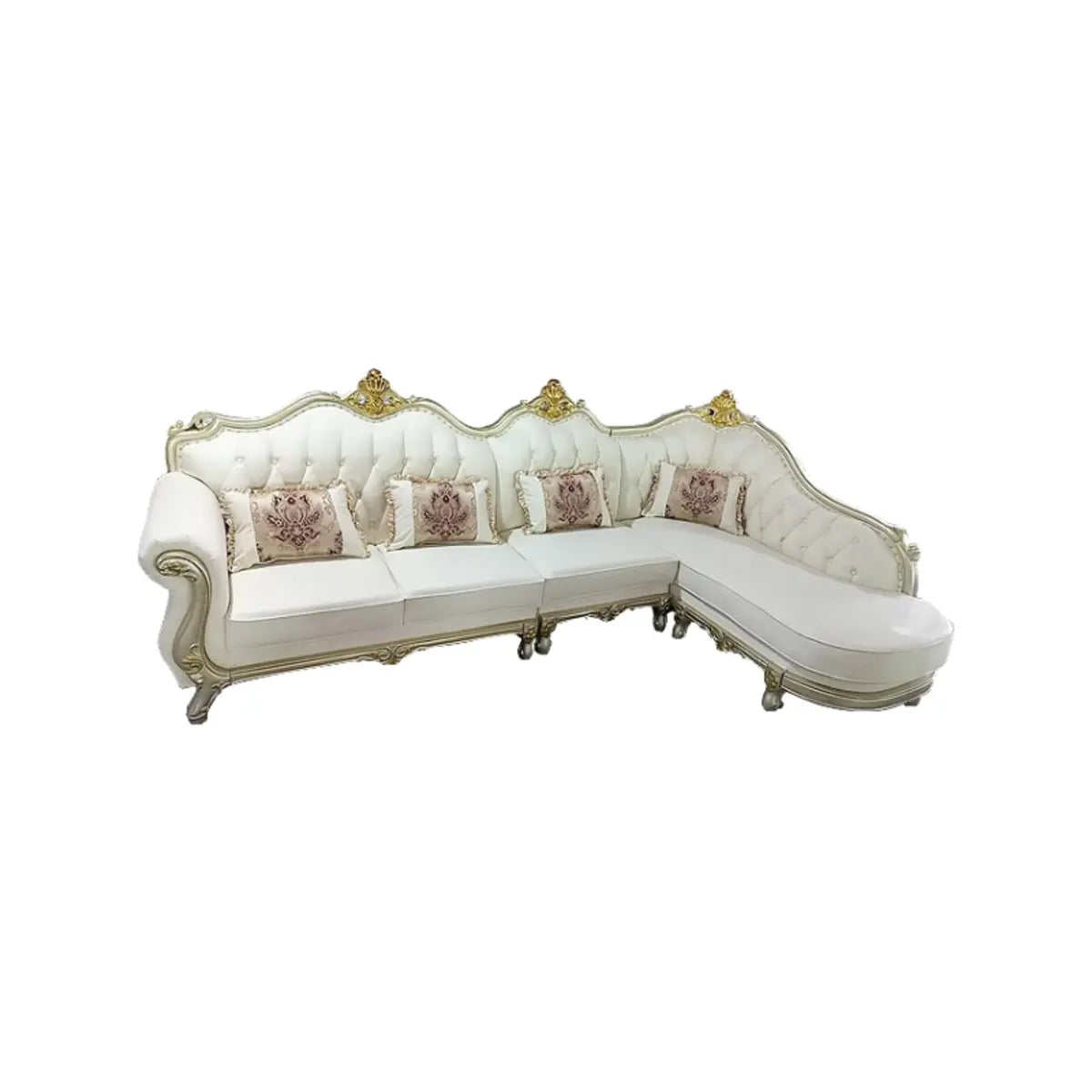 Parlor Luxurious White Genuine Leather L-Shaped Sofa Image - 3