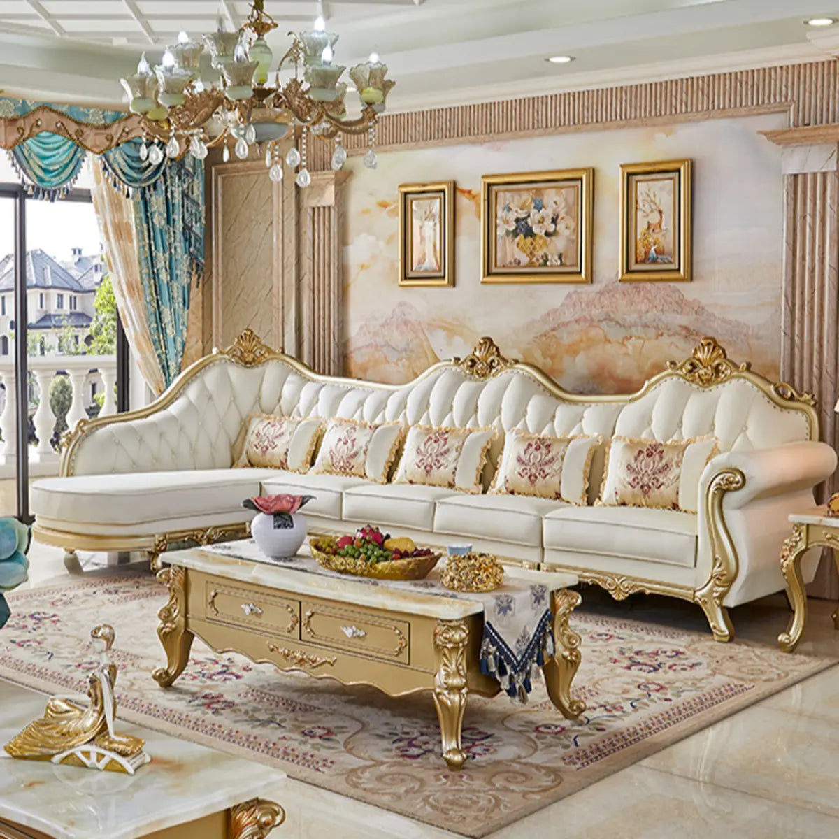 Parlor Luxurious White Genuine Leather L-Shaped Sofa Image - 4