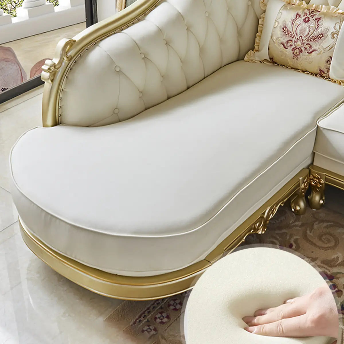 Parlor Luxurious White Genuine Leather L-Shaped Sofa Image - 8