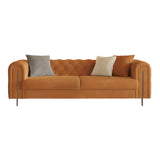 Parlor Orange Flannel Tuxedo Arm Tufted Back Loveseat Image - 5