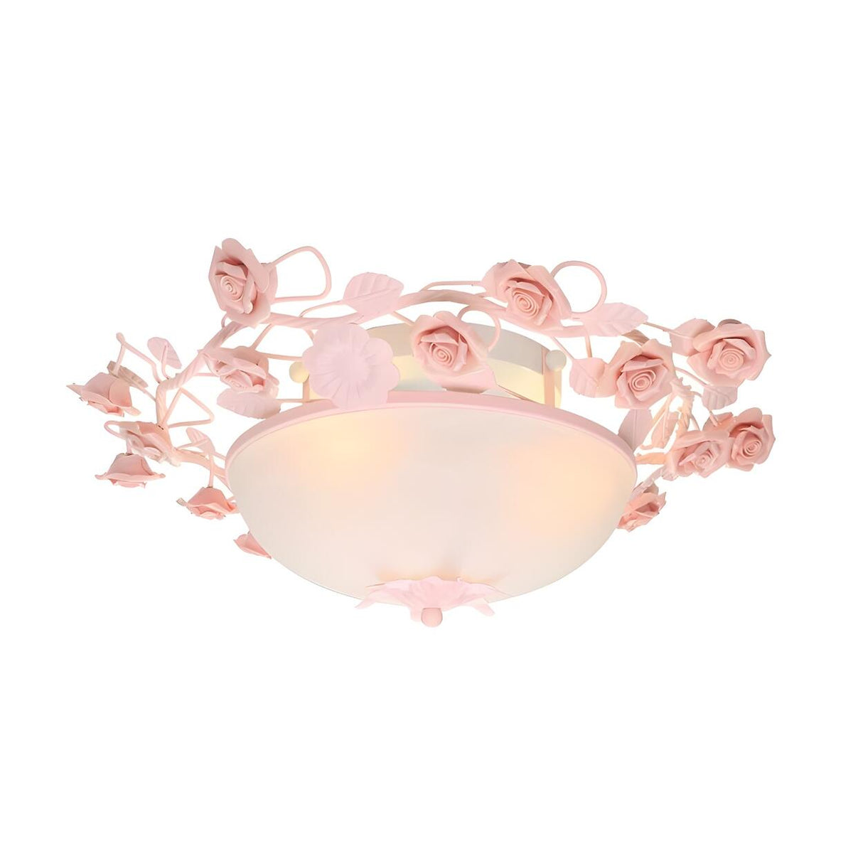 Pastoral Pink Floral Bowl Glass LED Flush Mount Light Image - 3