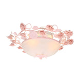 Pastoral Pink Floral Bowl Glass LED Flush Mount Light Image - 3