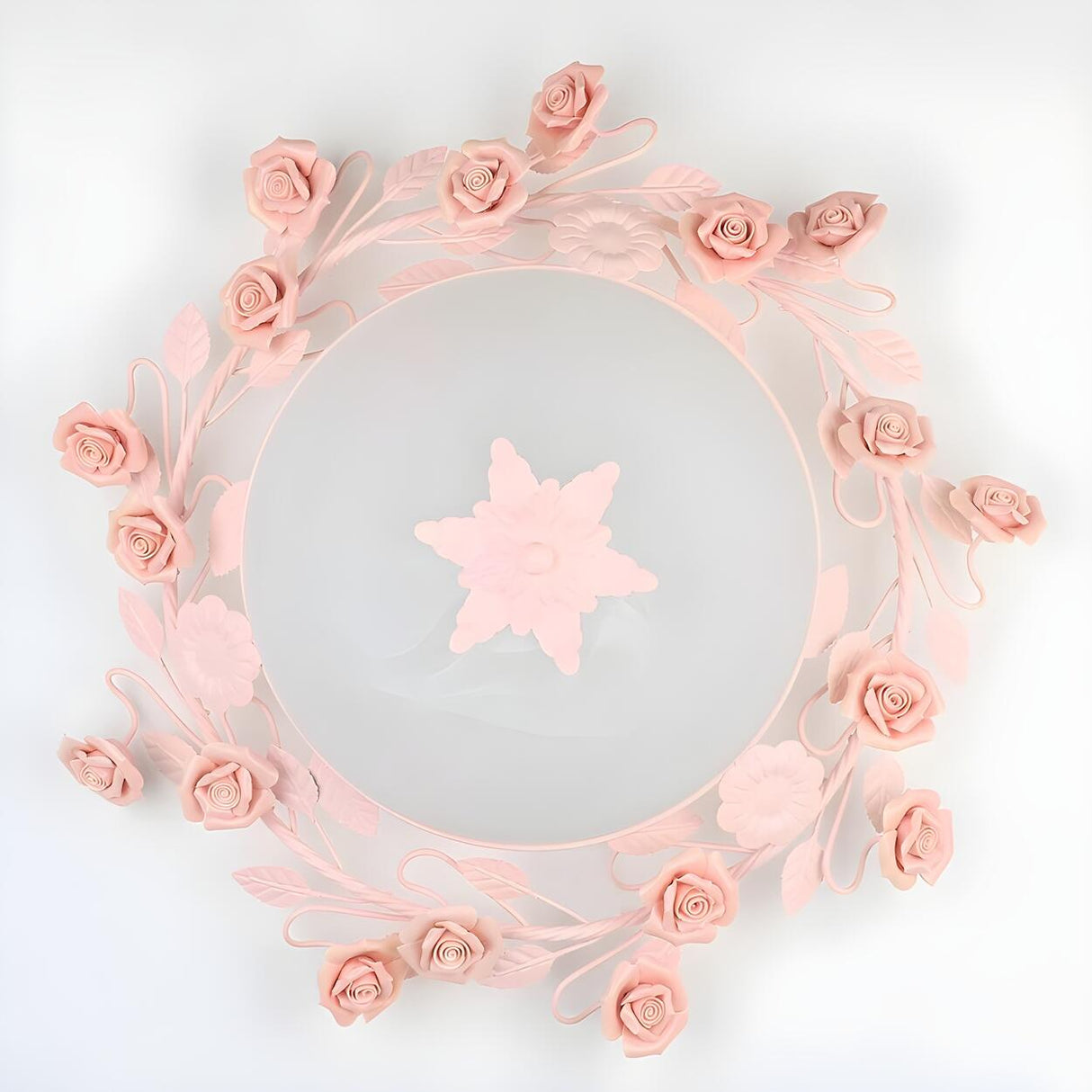 Pastoral Pink Floral Bowl Glass LED Flush Mount Light Image - 4