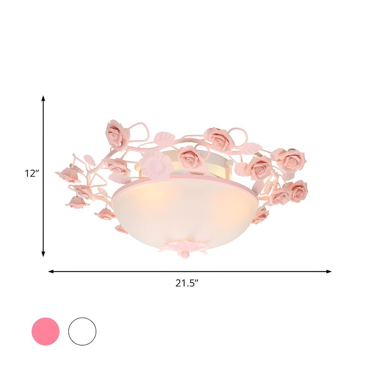 Pastoral Pink Floral Bowl Glass LED Flush Mount Light Image - 5