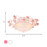 Pastoral Pink Floral Bowl Glass LED Flush Mount Light Image - 5