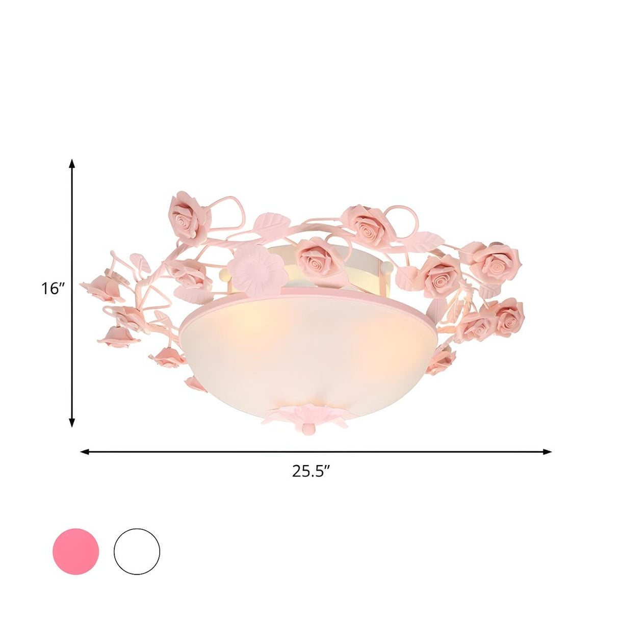 Pastoral Pink Floral Bowl Glass LED Flush Mount Light Image - 6