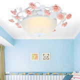 Pastoral Pink Floral Bowl Glass LED Flush Mount Light Image - 7