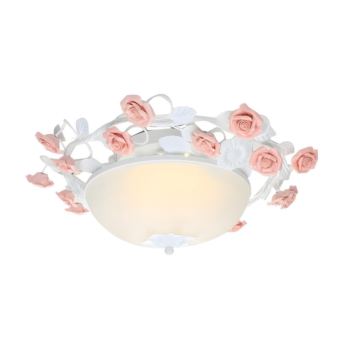 Pastoral Pink Floral Bowl Glass LED Flush Mount Light Image - 8