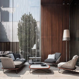Patio Stone Coffee Table Set and Gray Upholstered Sofa Image - 3