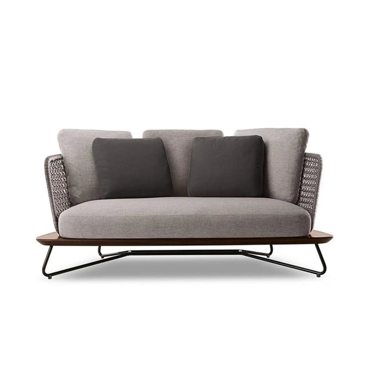 Patio Stone Coffee Table Set and Gray Upholstered Sofa Image - 5