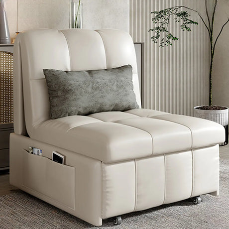 Pillow Back Armless Beige Leather Storage Sleeper Futon Image - 1