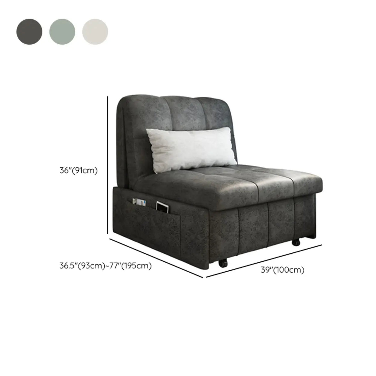 Pillow Back Armless Beige Leather Storage Sleeper Futon Image - 11