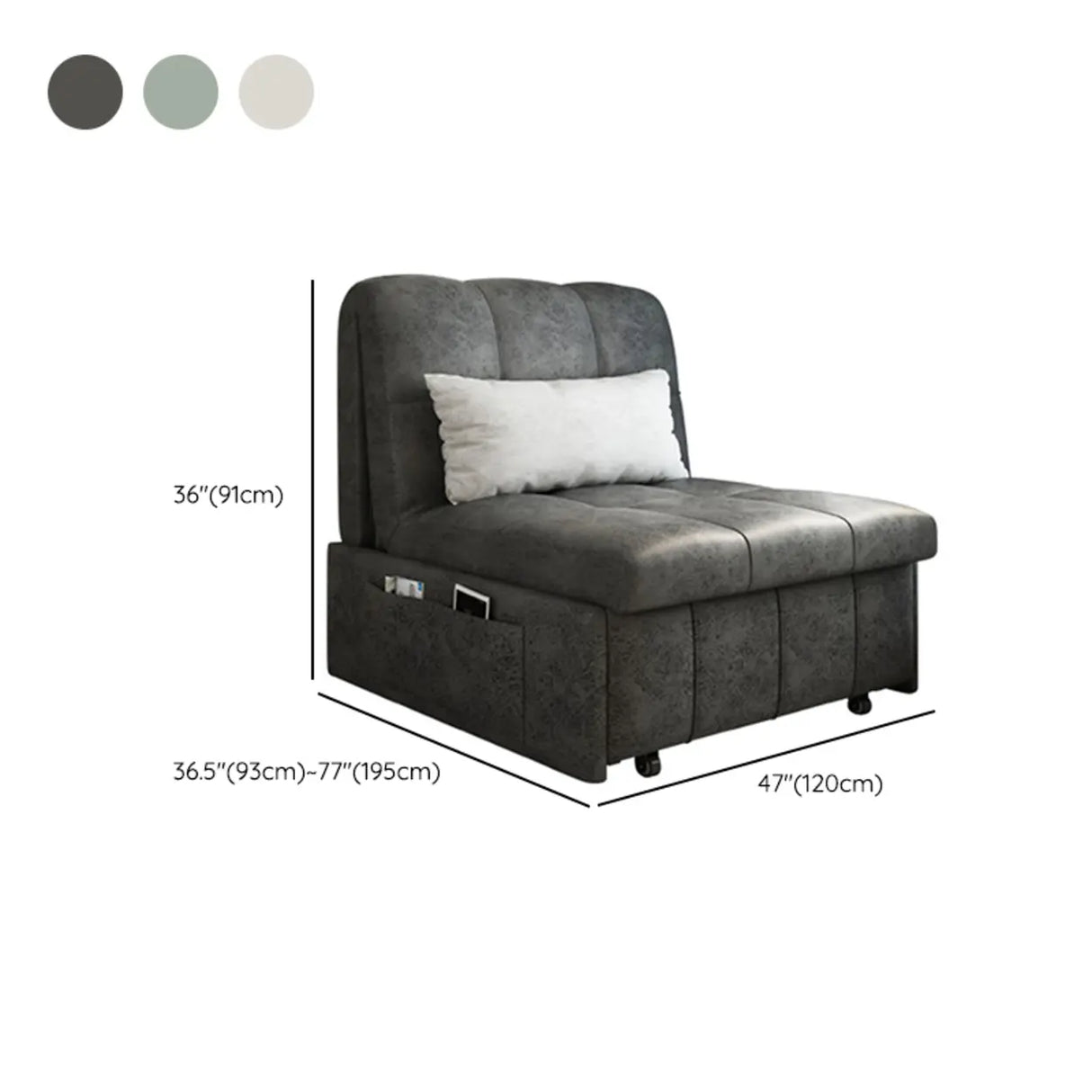 Pillow Back Armless Beige Leather Storage Sleeper Futon Image - 12
