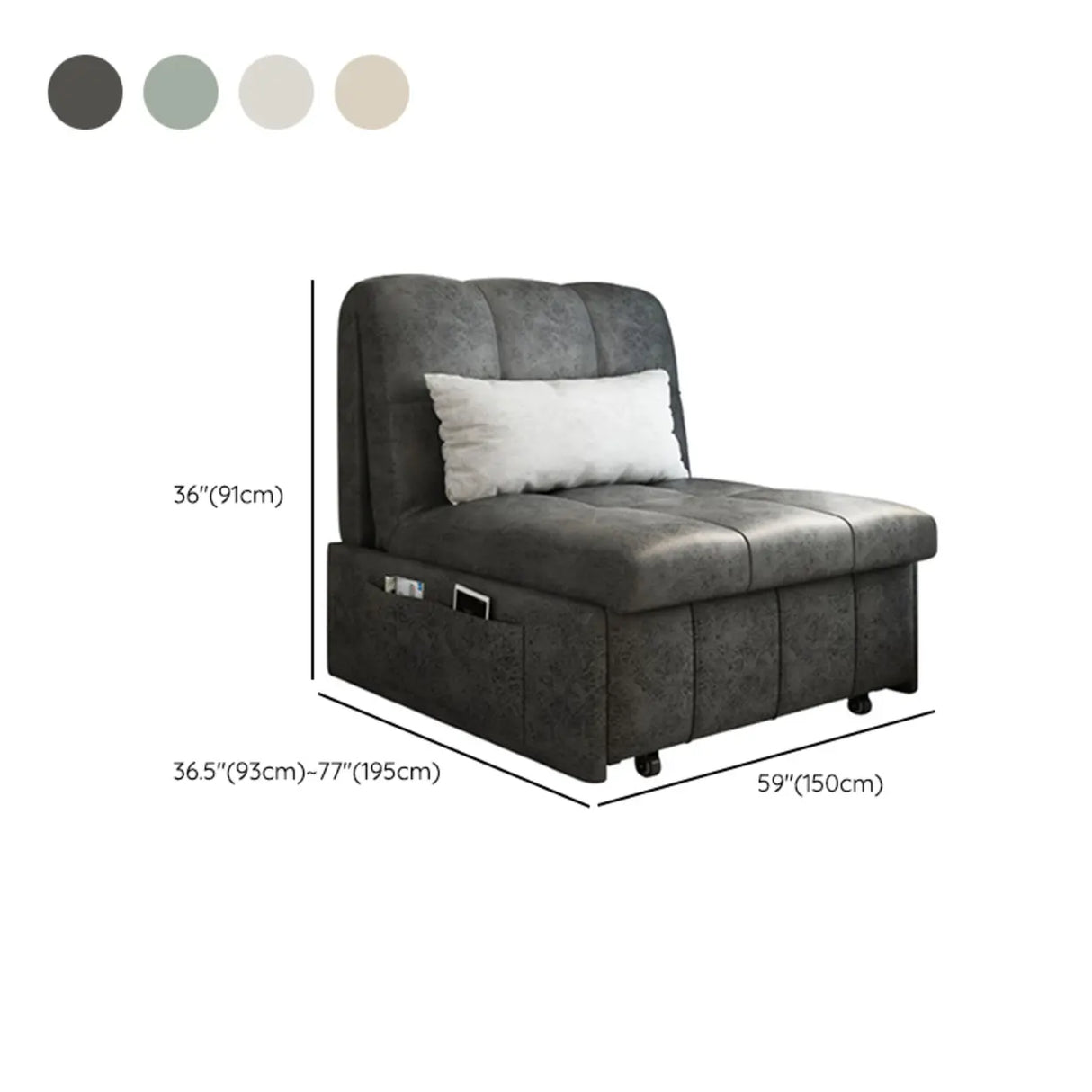 Pillow Back Armless Beige Leather Storage Sleeper Futon Image - 13