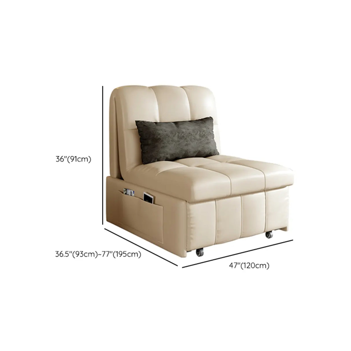 Pillow Back Armless Beige Leather Storage Sleeper Futon Image - 15