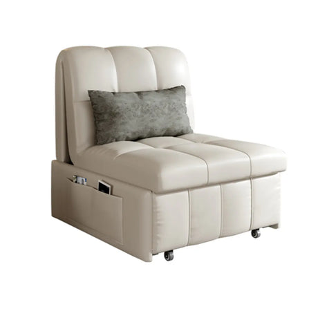 Pillow Back Armless Beige Leather Storage Sleeper Futon Image - 2