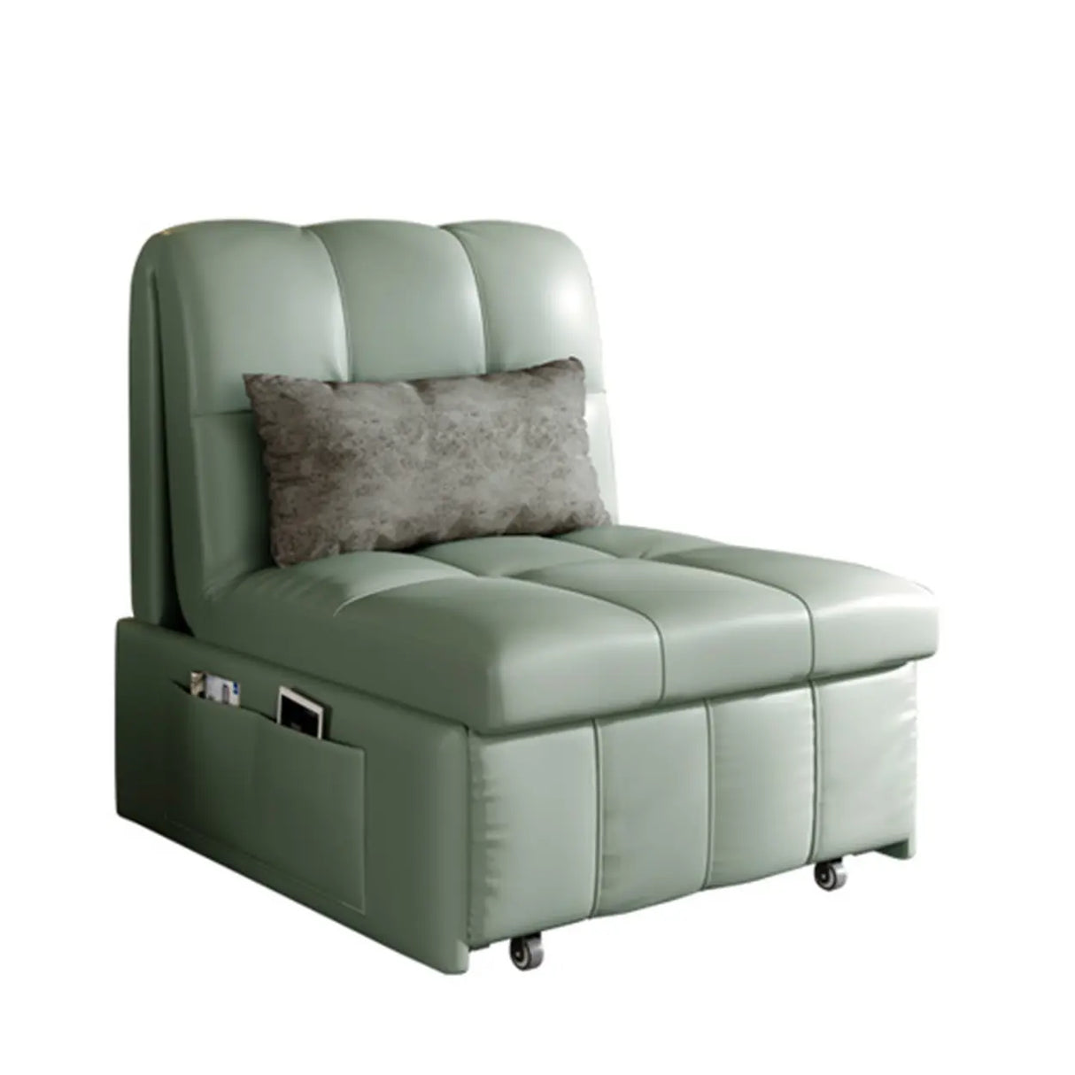 Pillow Back Armless Beige Leather Storage Sleeper Futon Image - 3