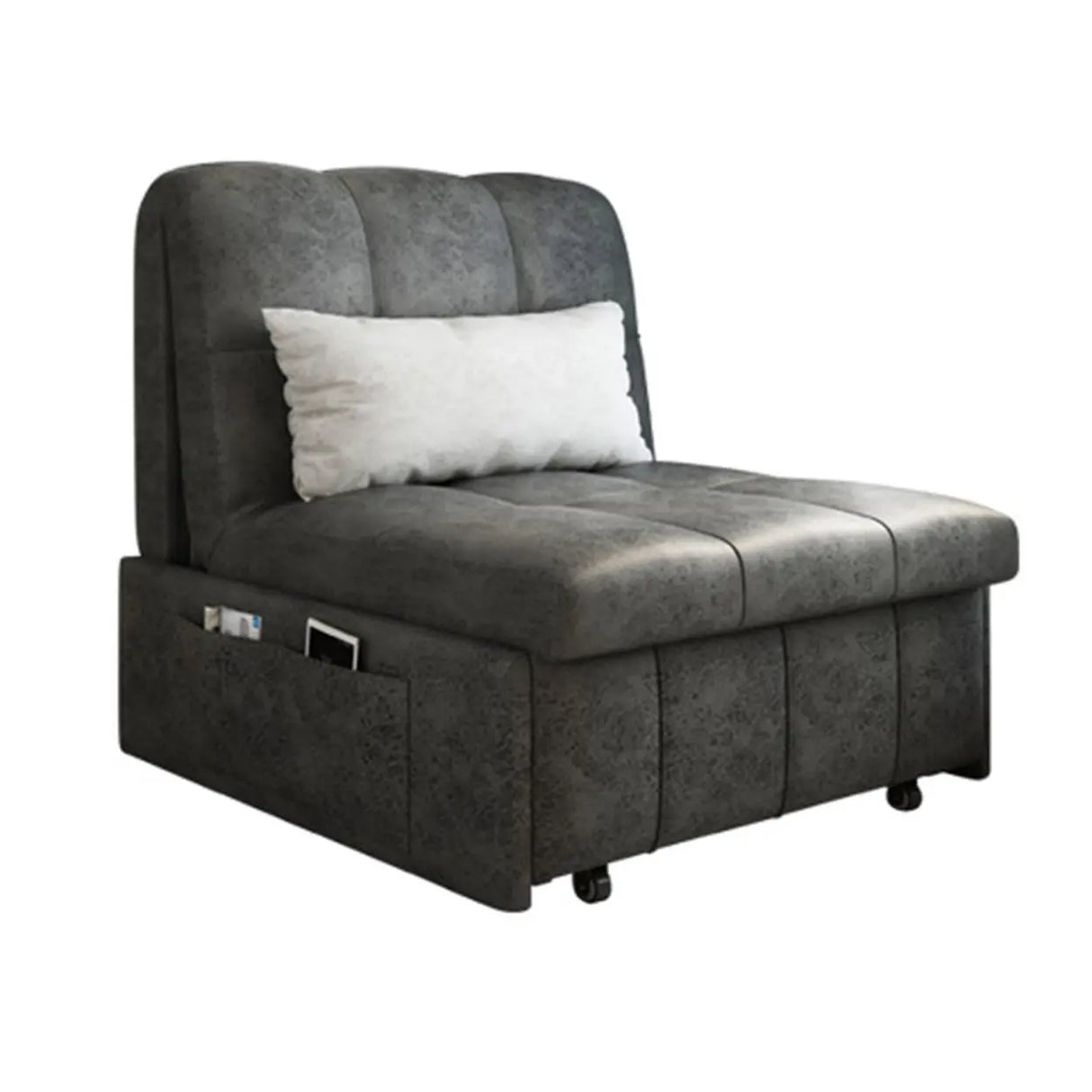 Pillow Back Armless Beige Leather Storage Sleeper Futon Image - 5