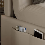 Pillow Back Armless Beige Leather Storage Sleeper Futon Image - 6