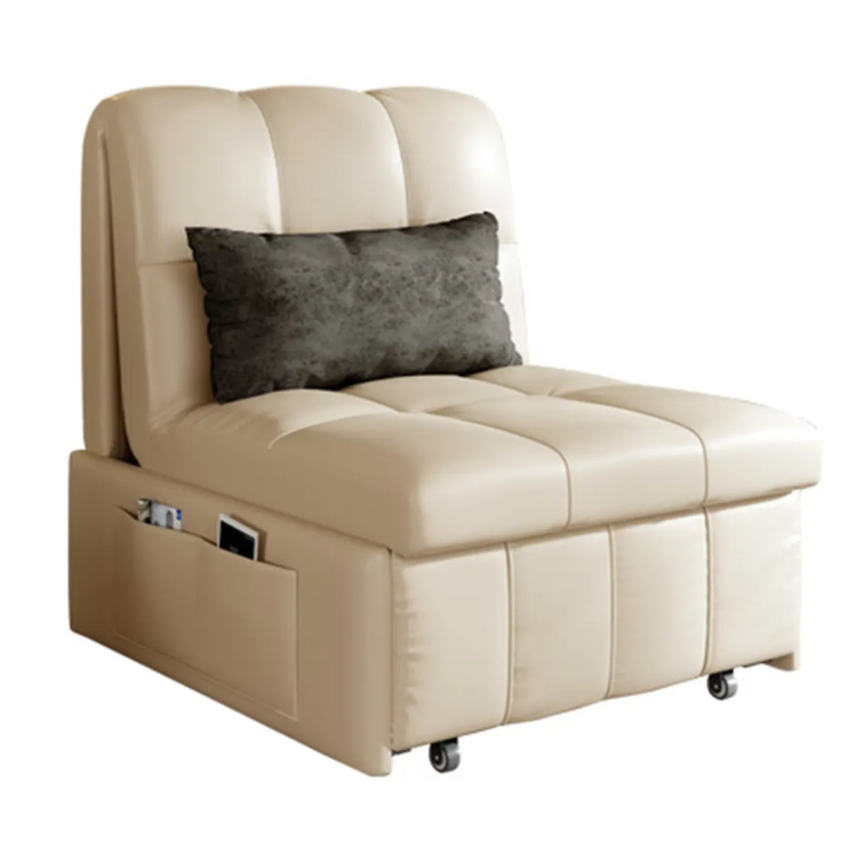 Pillow Back Armless Beige Leather Storage Sleeper Futon Image - 7