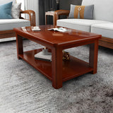 Pine Red Brown Rectangle Shelf Four Legs Coffee Table Image - 5