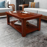 Pine Red Brown Rectangle Shelf Four Legs Coffee Table Image - 5
