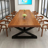Pine Wood Black Metal Base Meeting Desk for 10-Person Image - 11