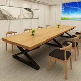 Pine Wood Black Metal Base Meeting Desk for 10-Person Image - 3