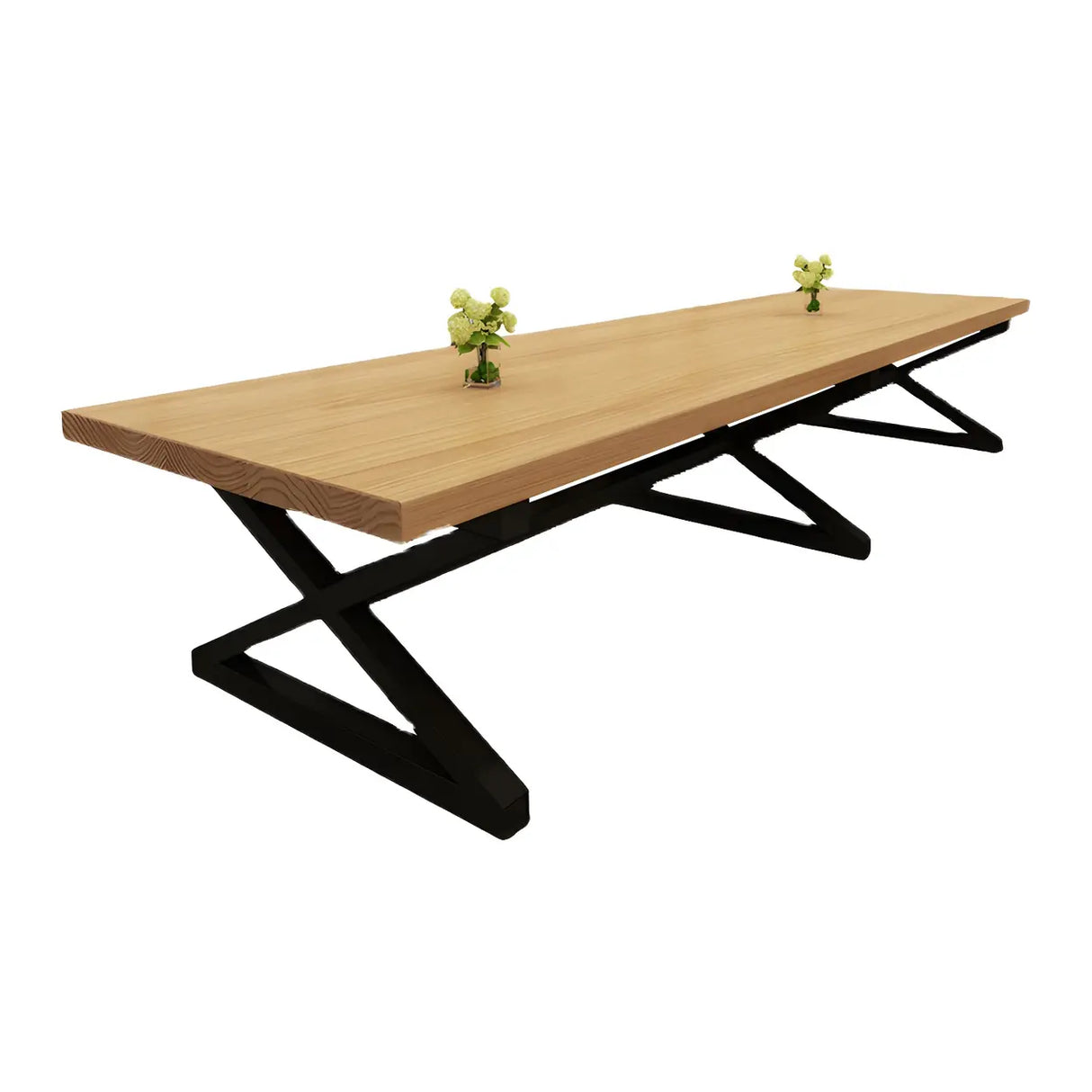 Pine Wood Black Metal Base Meeting Desk for 10-Person Image - 5