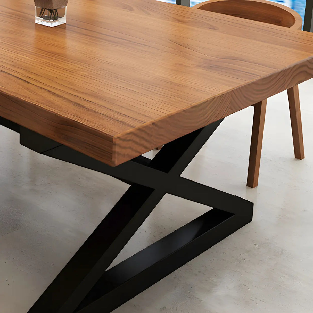 Pine Wood Black Metal Base Meeting Desk for 10-Person Image - 6