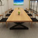 Pine Wood Black Metal Base Meeting Desk for 10-Person Image - 8
