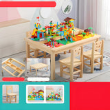 Pine Wood Toddler Building Block Table Chair Set Image - 3