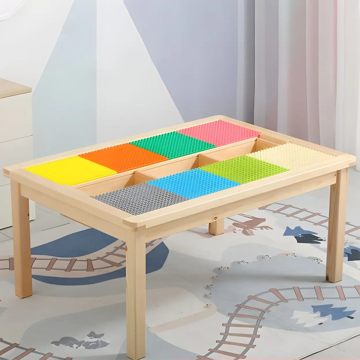 Pine Wood Toddler Building Block Table Chair Set Image - 4