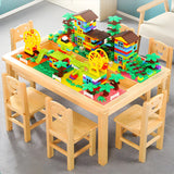 Pine Wood Toddler Building Block Table Chair Set Image - 6
