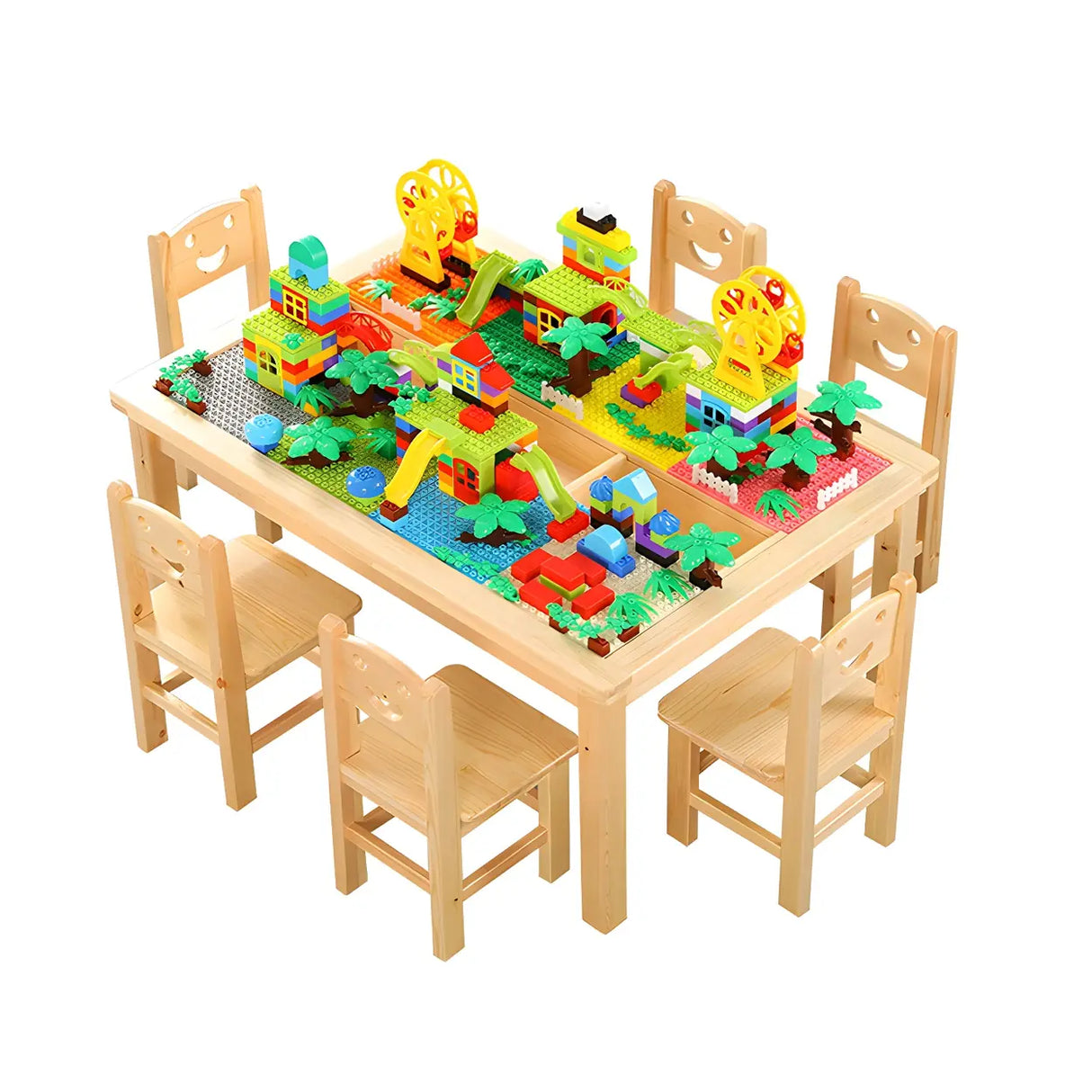 Pine Wood Toddler Building Block Table Chair Set Image - 9