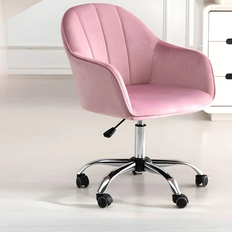 Pink Adjustable Ergonomic Velvet Swivel Office Chair Image - 1