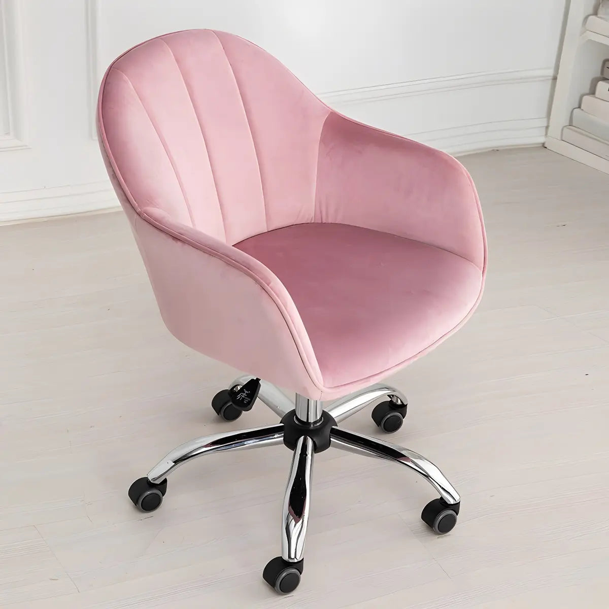 Pink Adjustable Ergonomic Velvet Swivel Office Chair Image - 11