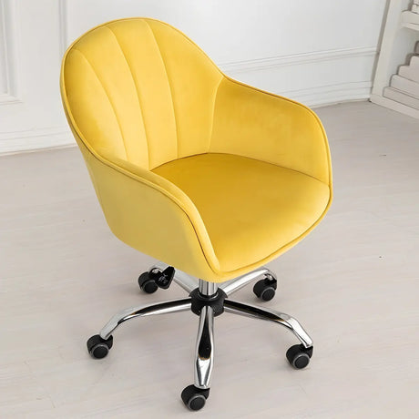 Pink Adjustable Ergonomic Velvet Swivel Office Chair Image - 2