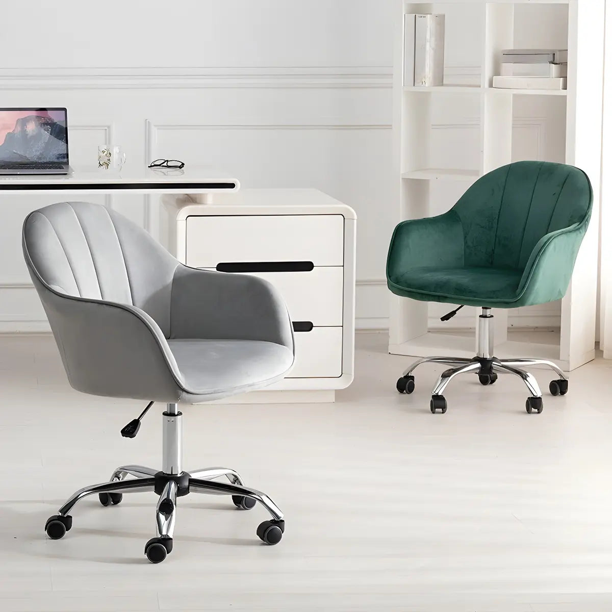 Pink Adjustable Ergonomic Velvet Swivel Office Chair Image - 4