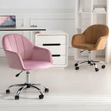 Pink Adjustable Ergonomic Velvet Swivel Office Chair Image - 6