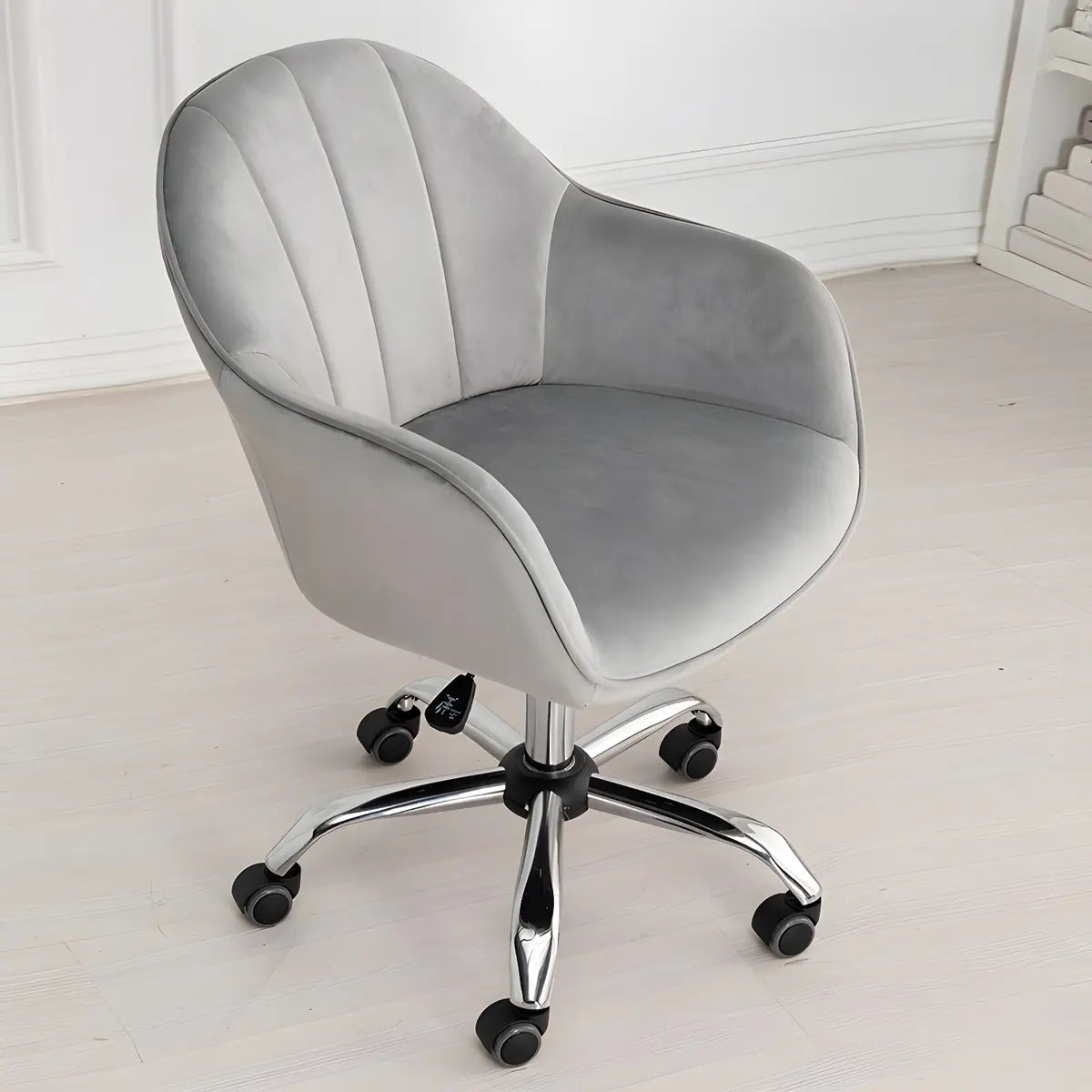 Pink Adjustable Ergonomic Velvet Swivel Office Chair Image - 9