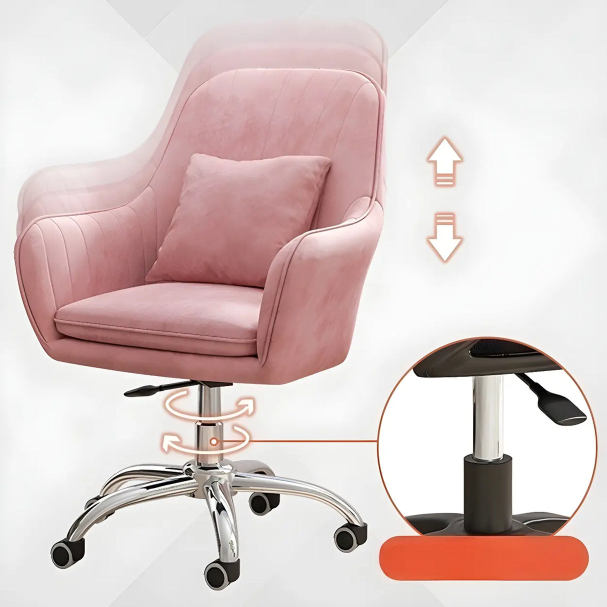 Pink Adjustable Plush Upholstered Swivel Office Chair Image - 6