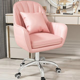 Pink Adjustable Swivel Leather Fixed Arms Office Chair Image - 1