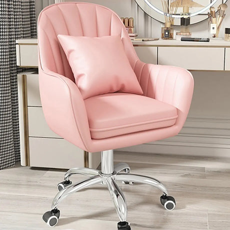 Pink Adjustable Swivel Leather Fixed Arms Office Chair Image - 1