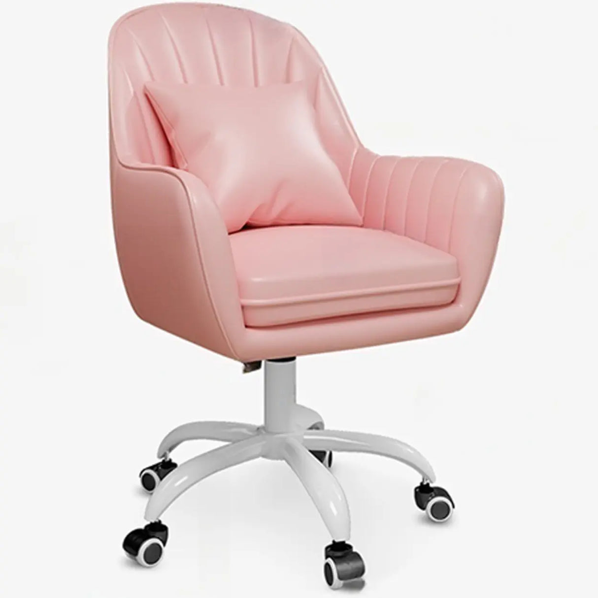 Pink Adjustable Swivel Leather Fixed Arms Office Chair Image - 10